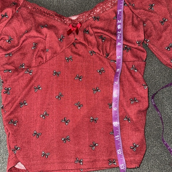 Festive Red Ruched Puff Sleeve Top XS – Holiday Party Y2K Blouse - Picture 5 of 5